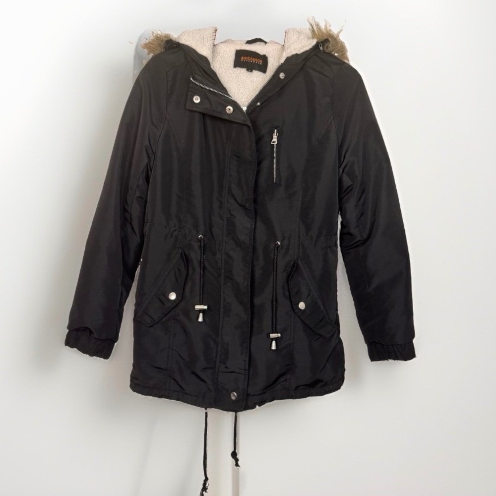 Ambiance Outerwear Parka Women S Black Long Sleeve Sherpa Lined Faux Fur Hood